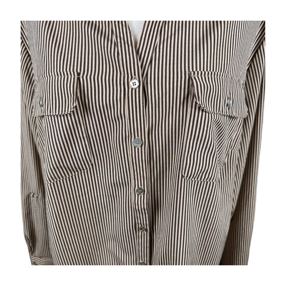 NOTATIONS BROWN AND TAN PINSTRIPE BUTTON UP SHIRT, SIZE 2X - Picture 5 of 5